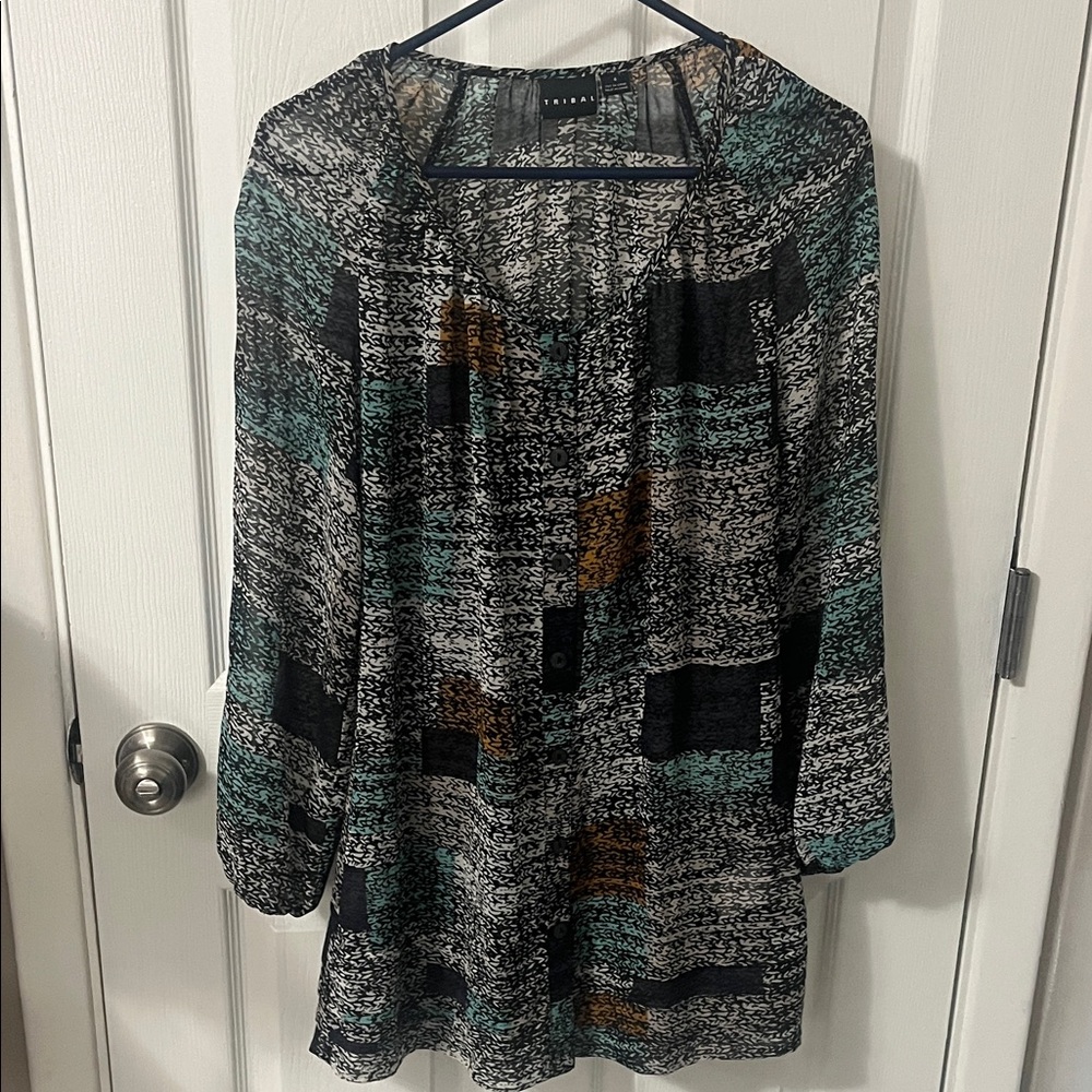 Tribal Multicolor Blouse - Black, Green, Brown